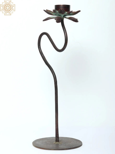 17" Brass Lotus Design Candle Holder with Stand