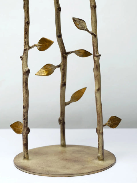 17" Brass Lotus Design Three Cups Candle Holder with Stand