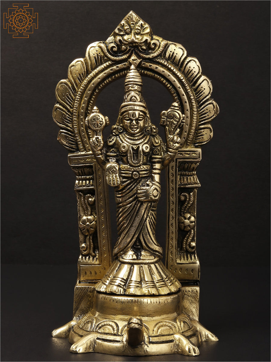 8" Lord Tirupati Balaji Brass Statue on Tortoise Base