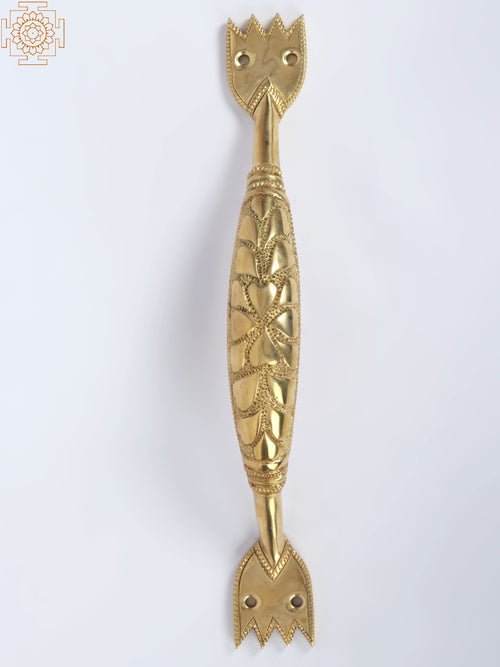 11" Brass Door Handles with Petals Engraved Handmade Statue