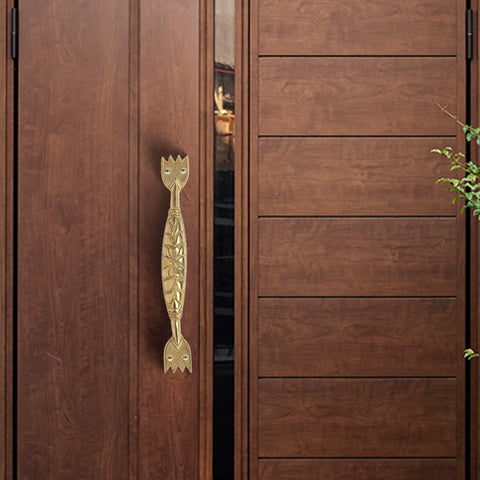 11" Brass Door Handles with Petals Engraved | Brass Statue