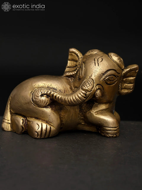 2" Small Reclining Baby Elephant Pair | Brass Statue