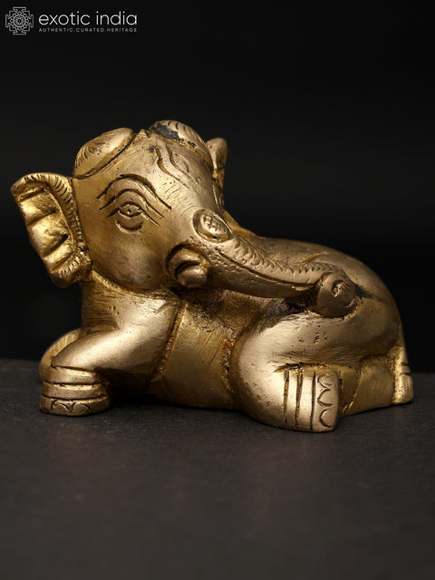 2" Small Reclining Baby Elephant Pair | Brass Statue