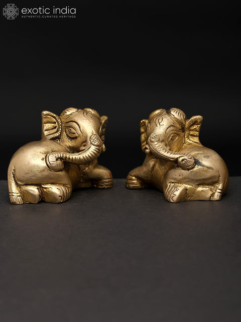 2" Small Reclining Baby Elephant Pair | Brass Statue