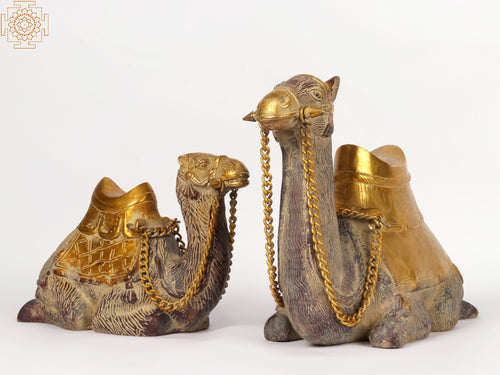 16" Pair of Camels Brass Decorative Statue