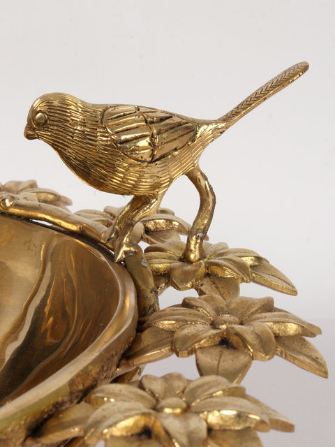 17" Brass Designer Urli with Flower and Birds