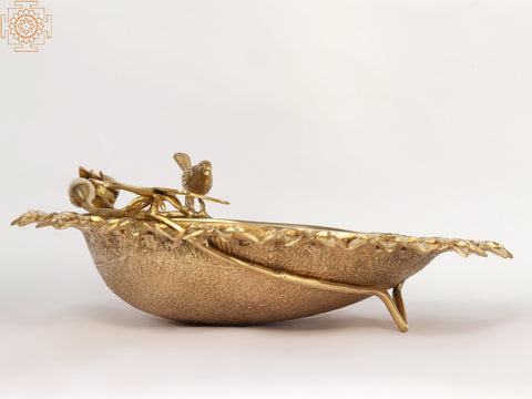 17" Brass Designer Urli with Flower and Birds