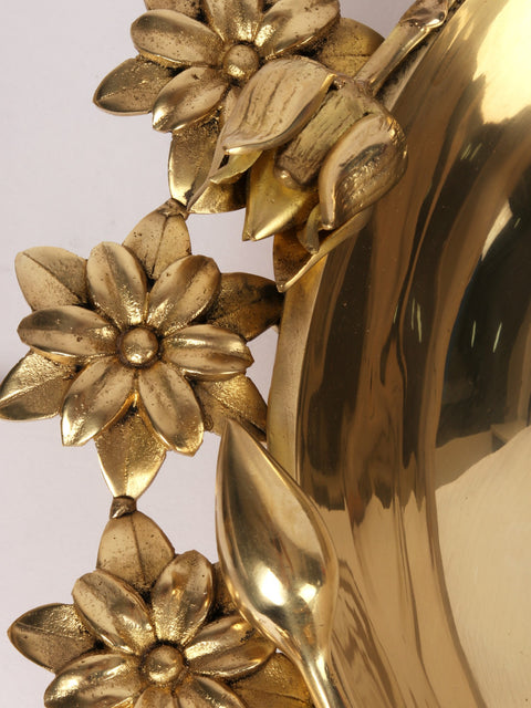 17" Brass Designer Urli with Flower and Birds
