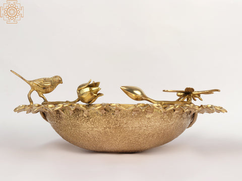 17" Brass Designer Urli with Flower and Birds