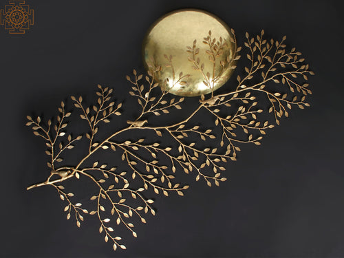 72" Large Brass Moon and Tree Pair Home Decor Sculpture