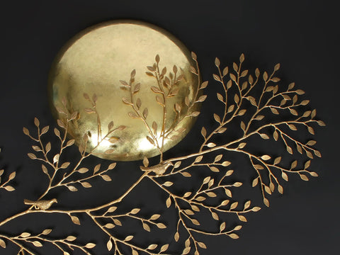 72" Large Brass Home Decor Moon and Tree Pair