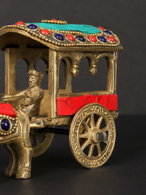 5'' Brass Bullock Cart with Inlay Work | Table Décor Item