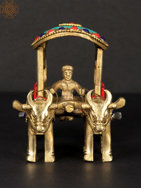 5'' Brass Bullock Cart with Inlay Work | Table Décor Item