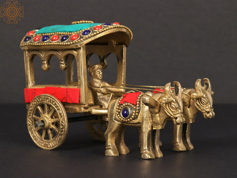 5'' Brass Bullock Cart with Inlay Work | Table Décor Item