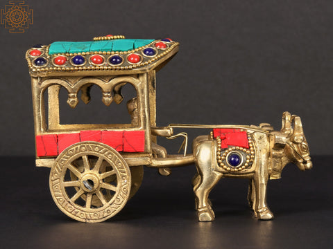 5'' Brass Bullock Cart with Inlay Work | Table Décor Item