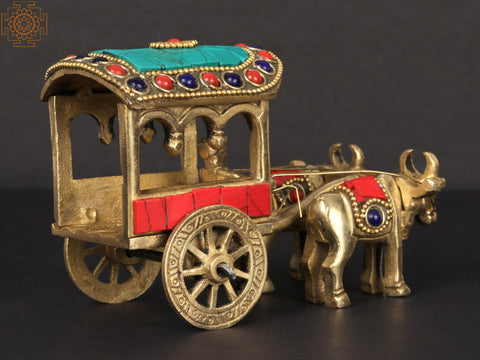 5'' Brass Bullock Cart with Inlay Work | Table Décor Item
