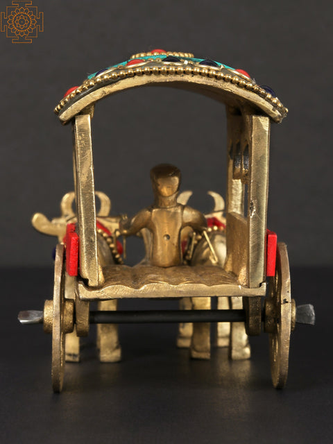 5'' Brass Bullock Cart with Inlay Work | Table Décor Item