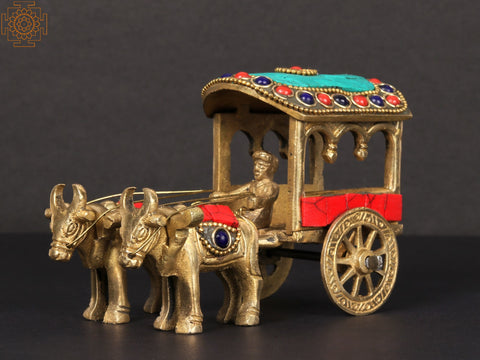 5'' Brass Bullock Cart with Inlay Work | Table Décor Item