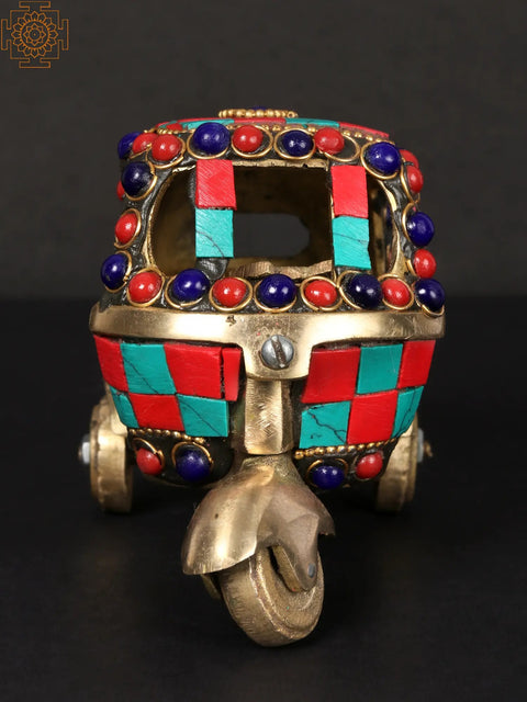 5'' Brass Auto Rickshaw with Inlay Work | Table Decor Item