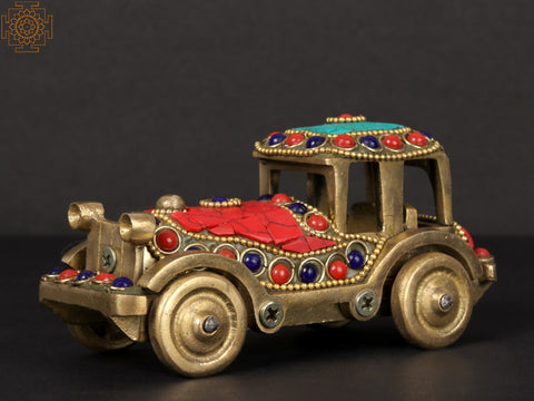 5'' Brass Showpiece of Classic Car with Inlay Work
