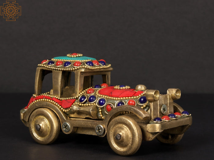 5" Brass Classic Car Statue with Inlay Work Showpiece