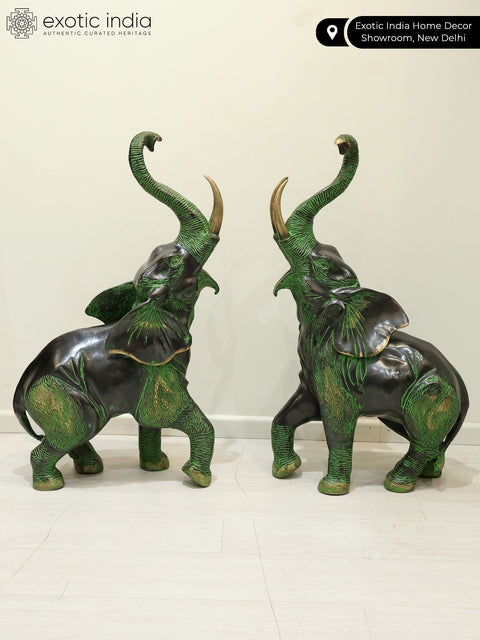 28'' Welcome Entrance Elephant Pair | Brass Animal Figurines | Home Decor