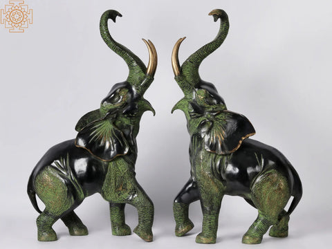 28'' Welcome Entrance Elephant Pair | Brass Animal Figurines | Home Decor