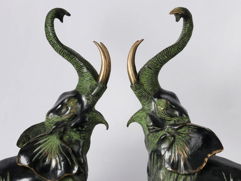 28'' Welcome Entrance Elephant Pair | Brass Animal Figurines | Home Decor