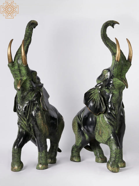28'' Welcome Entrance Elephant Pair | Brass Animal Figurines | Home Decor