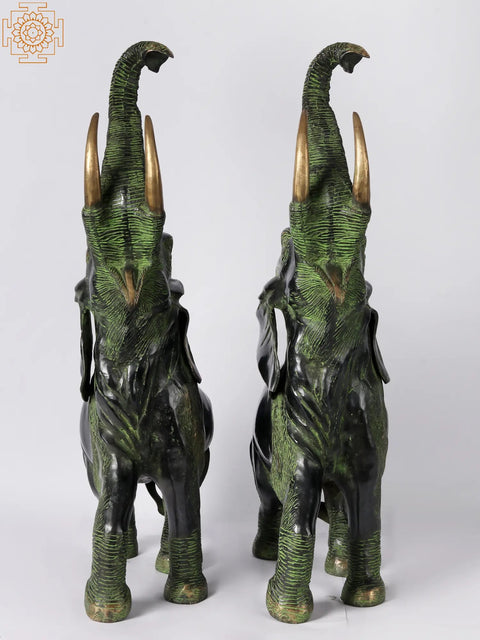 28'' Welcome Entrance Elephant Pair | Brass Animal Figurines | Home Decor