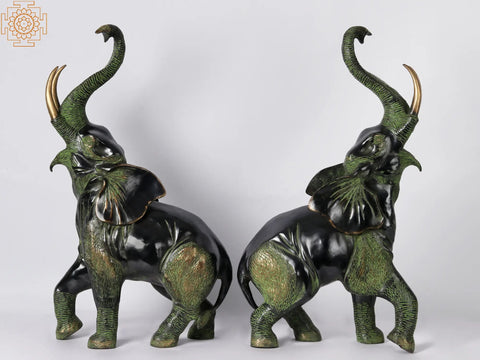 28'' Welcome Entrance Elephant Pair | Brass Animal Figurines | Home Decor