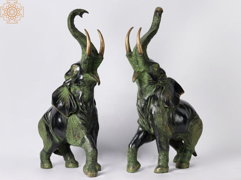 28'' Welcome Entrance Elephant Pair | Brass Animal Figurines | Home Decor