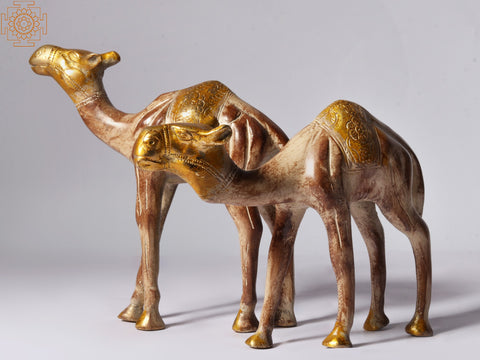 7'' Wandering Camels Figurine in Brass | Home Décor
