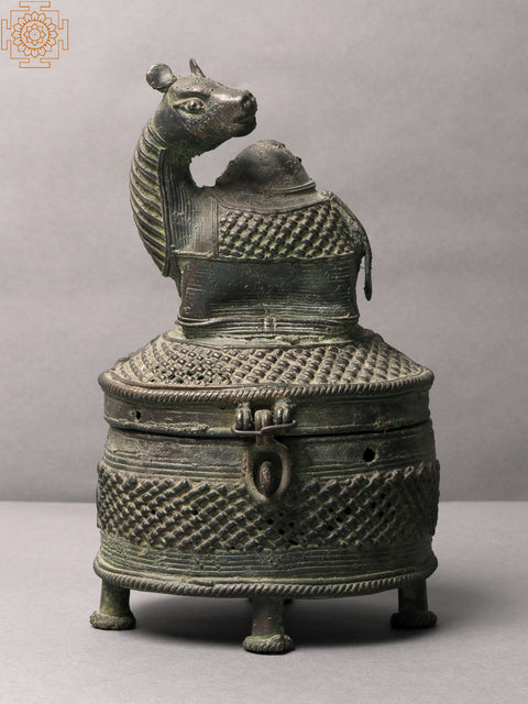 8" Tribal Camel Design Storage Box in Brass