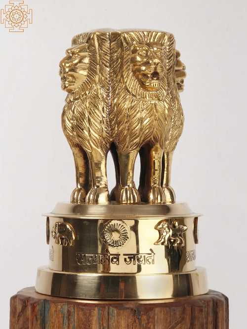 Brass Ashoka Pillar Statue with Satyamev Jayate Emblem