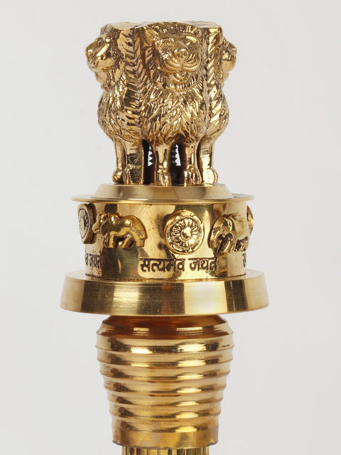 13" Brass Ashoka Stambh on Wooden Base