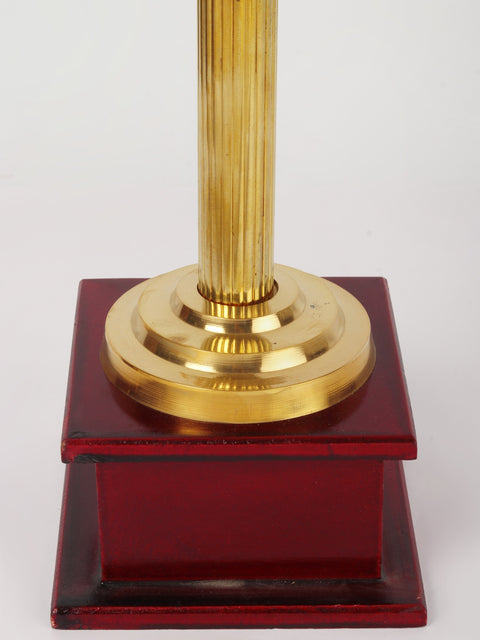 13" Brass Ashoka Stambh on Wooden Base