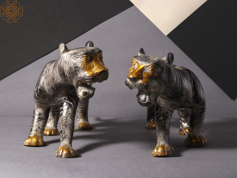 14'' Roaring Tiger Statue (Pair of 2) | Home Decor