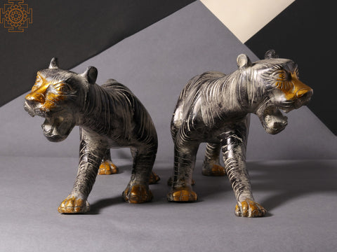 14'' Roaring Tiger Statue (Pair of 2) | Home Decor