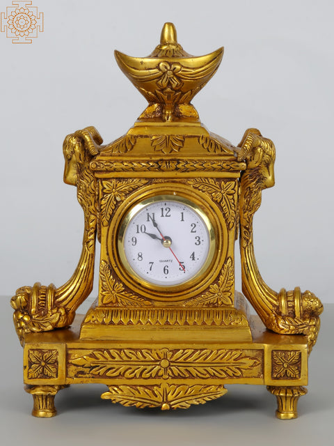 10” Designer Brass Tabletop Clock | Table Decor | Made in India