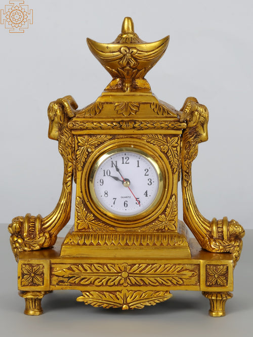 10" Designer Brass Tabletop Clock for Home Decor