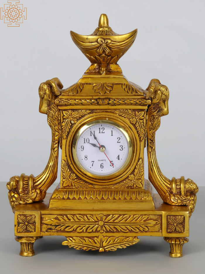 10" Designer Brass Tabletop Clock for Home Decor