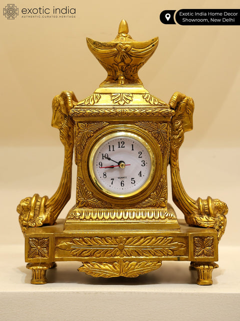 10” Designer Brass Tabletop Clock | Table Decor | Made in India