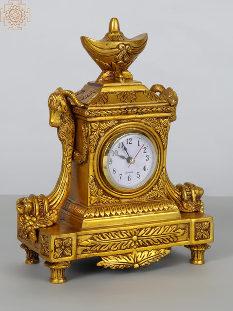 10” Designer Brass Tabletop Clock | Table Decor | Made in India