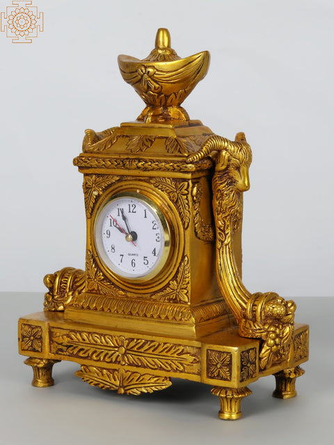 10” Designer Brass Tabletop Clock | Table Decor | Made in India