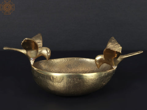 9" Bowl Urli With Birds | Brass