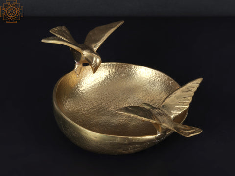 9" Bowl Urli With Birds | Brass