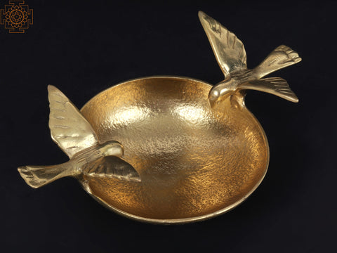 9" Bowl Urli With Birds | Brass