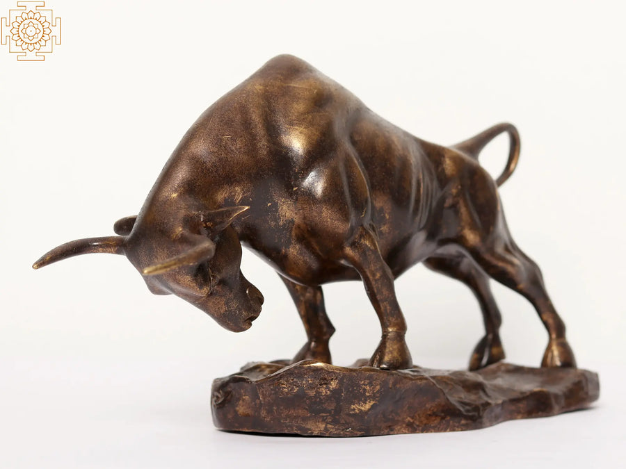 13" Angry Bull Brass Statue for Home Decor