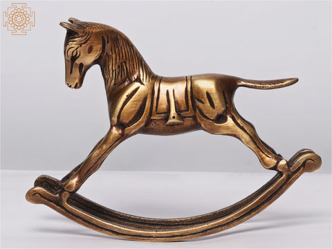 6" Brass Rocking Horse - Tabletop Figurine Statue